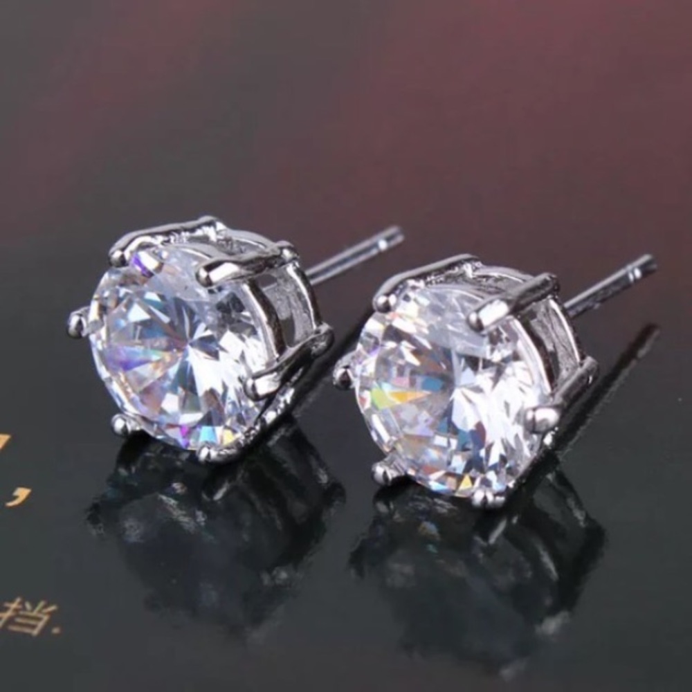 8mm Clear Swarovski Crystal & White Gold Studs