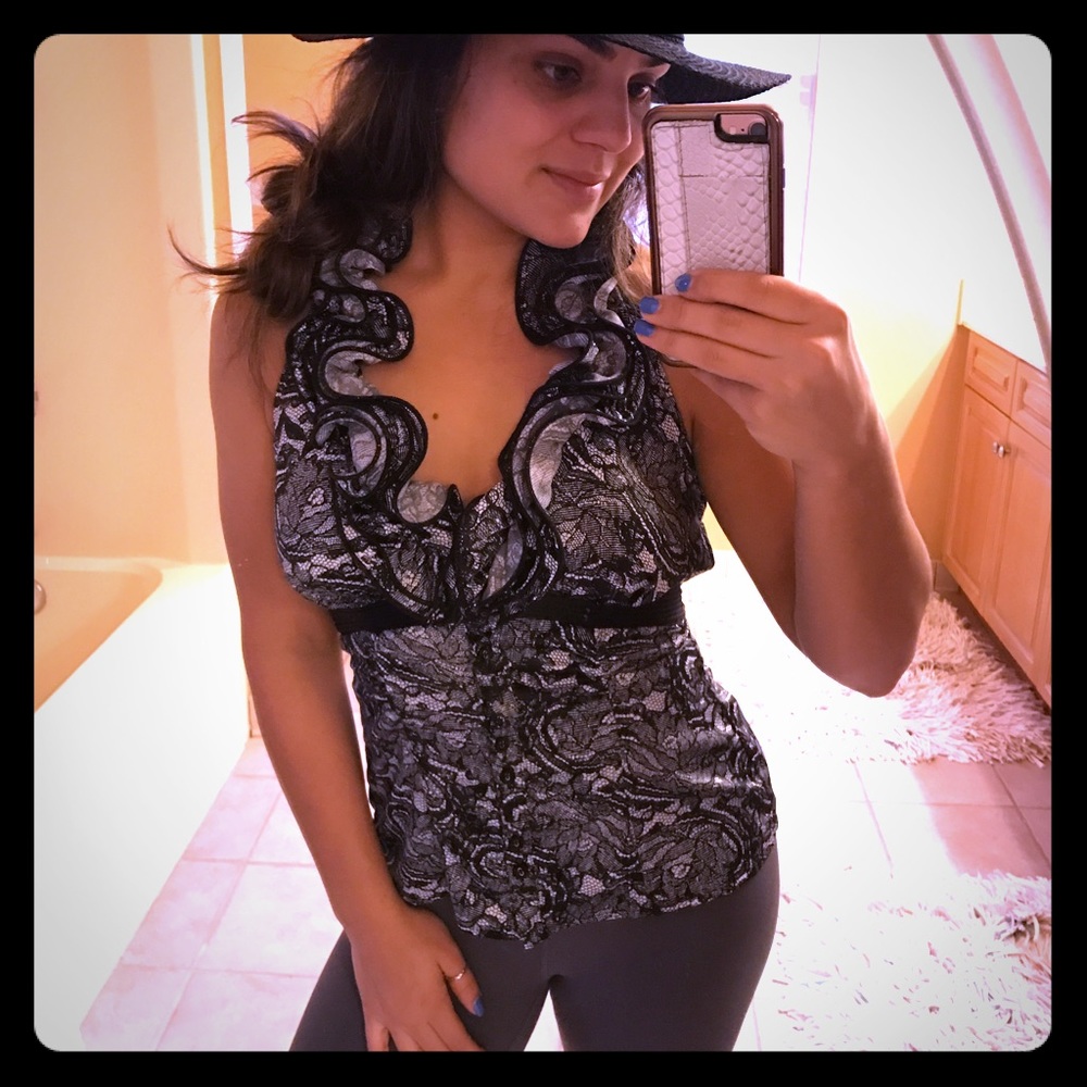 Halter Top Blouse - Black and White