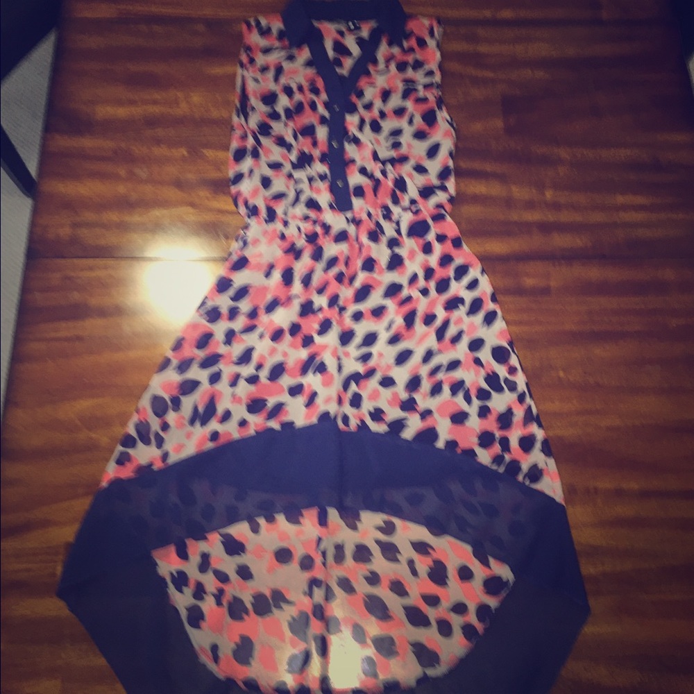 Hi low navy and coral dress