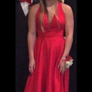 Red Sherri Hill Halter Dress