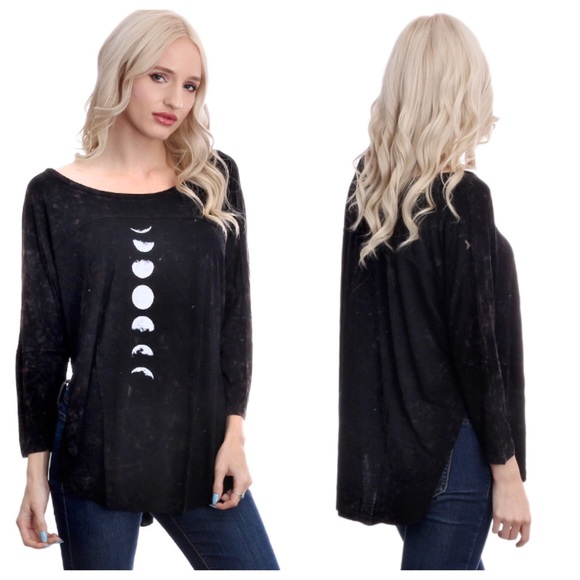 Black w/ White Wash Printed Moon Blouse - Picture 2 of 4