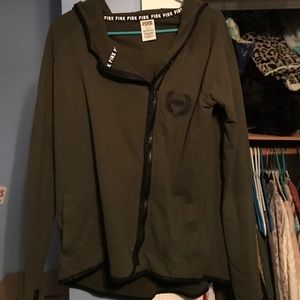 Olive green zip up hoodie size medium by VS Pink