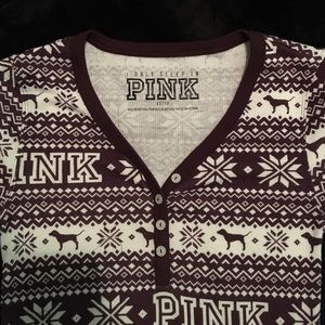 VS PINK burgundy thermal pajama set