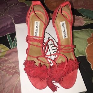 Red Sassey Steve Madden fringe heels!