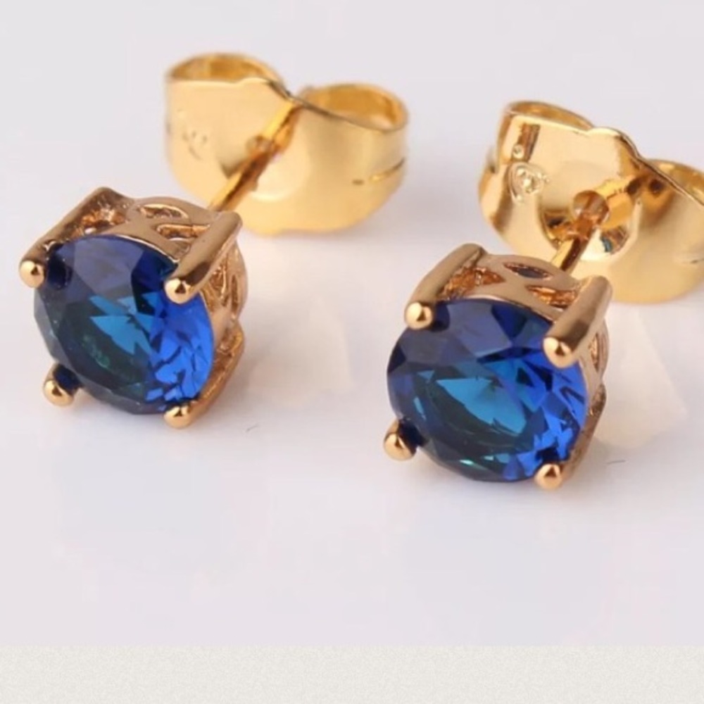 7mm Blue Swarovski Crystal & 24K Gold Earrings