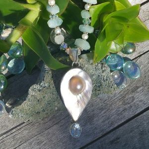 Hand Crafted Rough Cut Aquamarine Stone Necklace