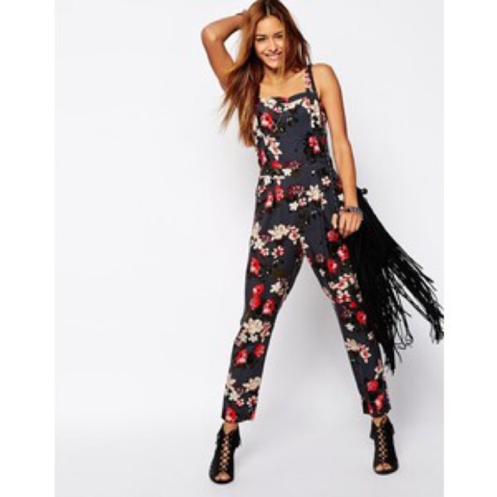Gray and Flowered Jumpsuit