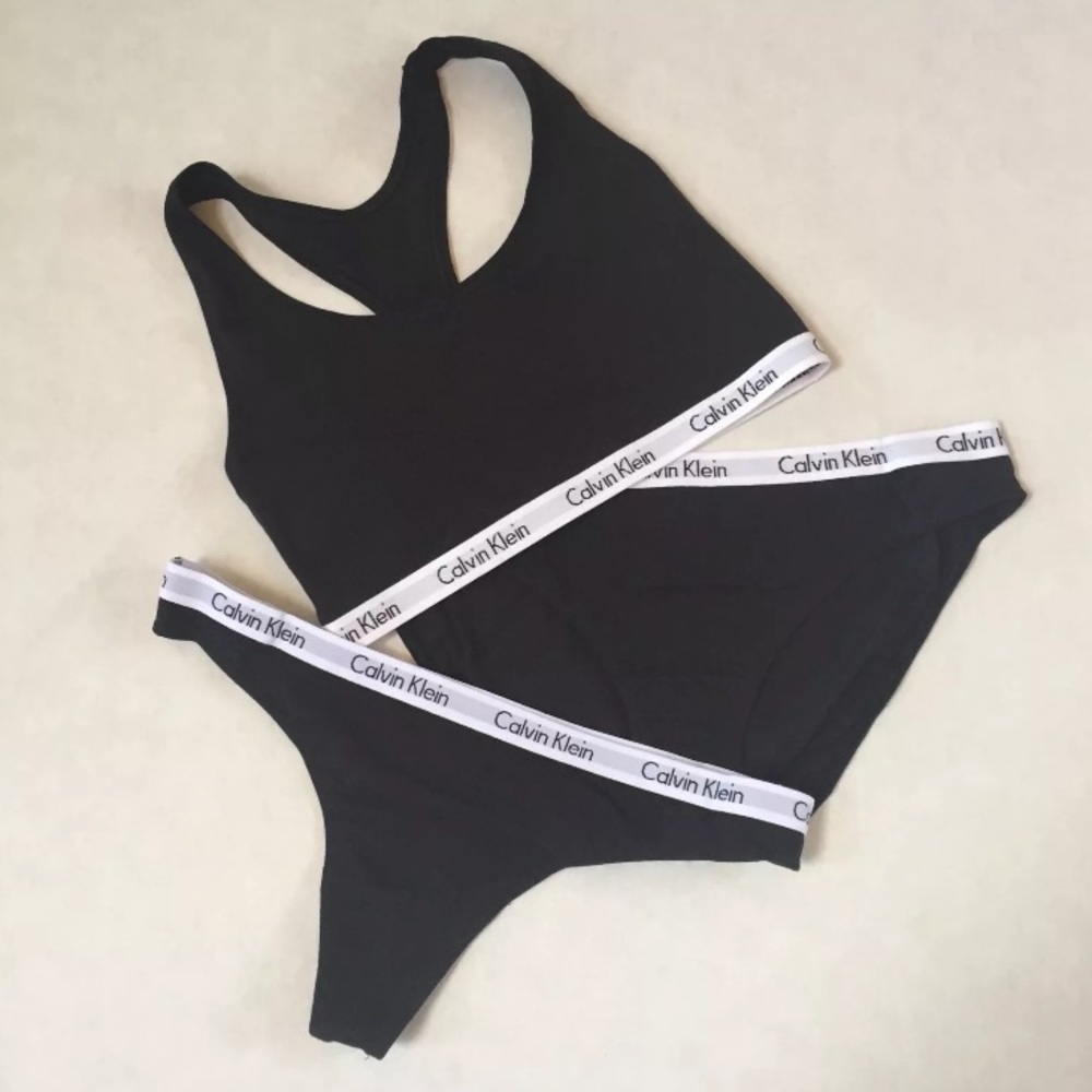 Calvin Klein 3 Pc Black Set Bralette, Thong Bikini