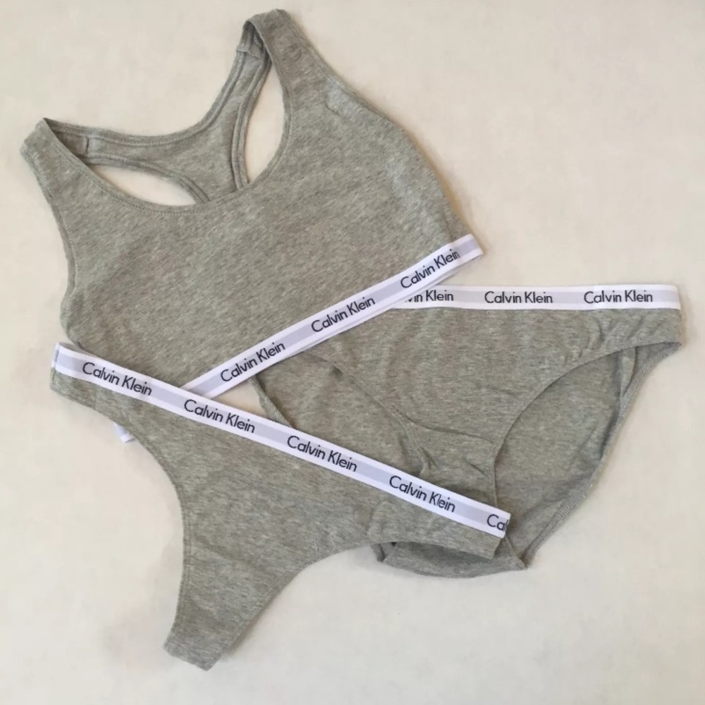 Calvin Klein Grey 3 Pc Set Bralette Thong Bikini