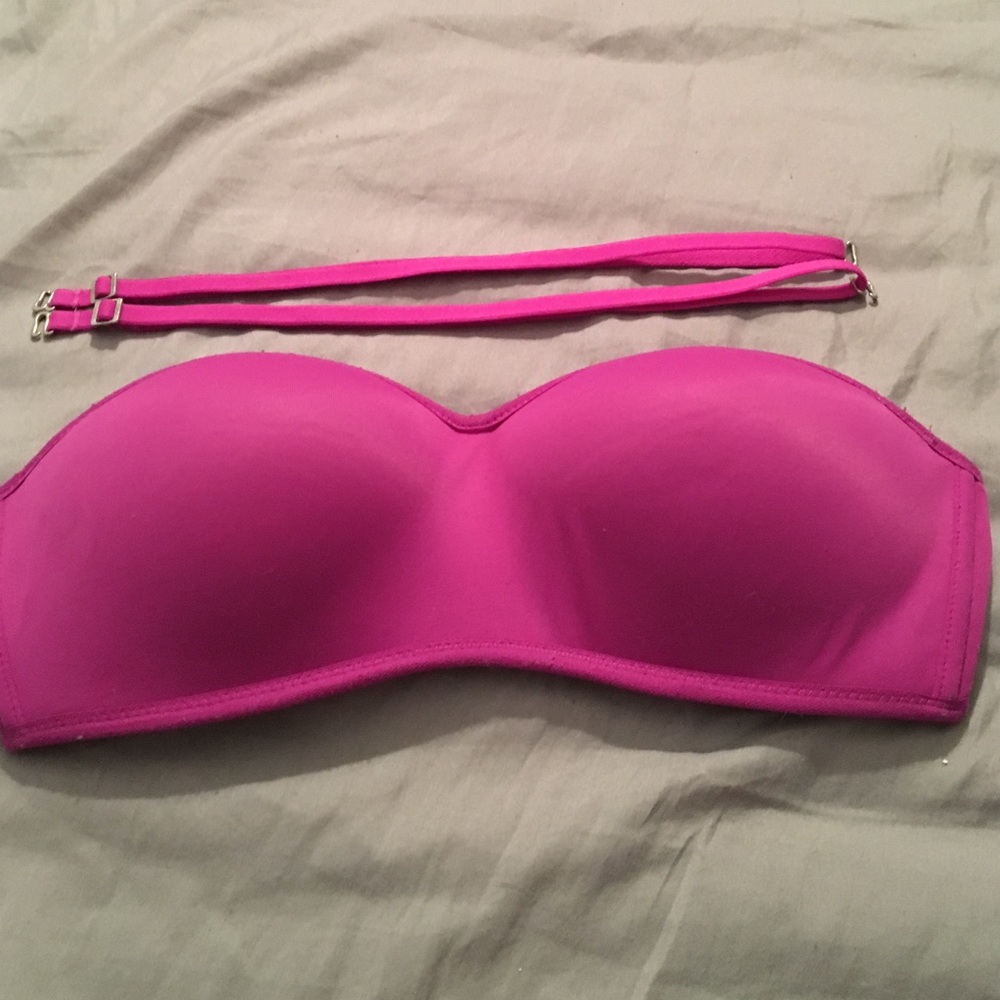 Magenta multi-way bandeau strapless bra w/ straps