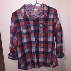 Red, white and blue plaid shirt