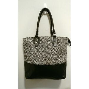 Large Black and White Faux Leather Tote Bag