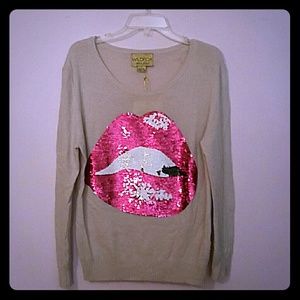 Wildfox sequined makeout lips sweater Sm