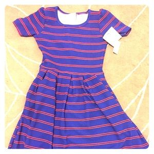 Lularoe Amelia Blue and Red striped Amelia Dess