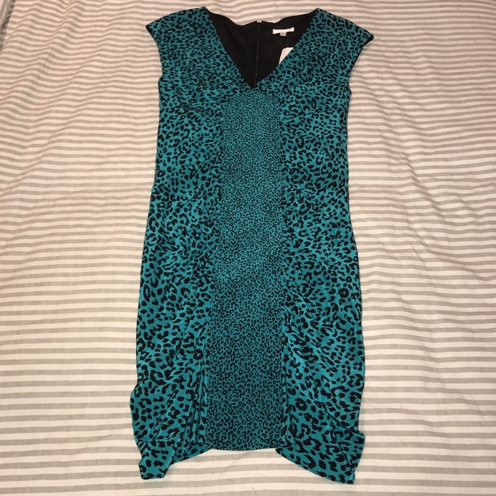 Shoshanna turquoise leopard print bodycon dress