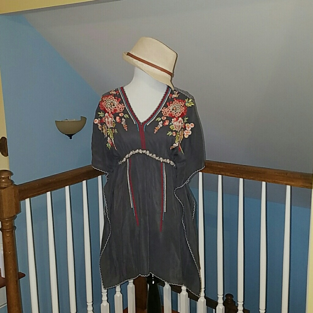 Johnny Was Grey Tunic with Floral Print