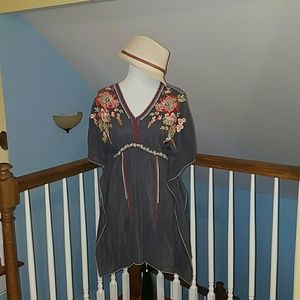 Johnny Was Grey Tunic with Floral Print