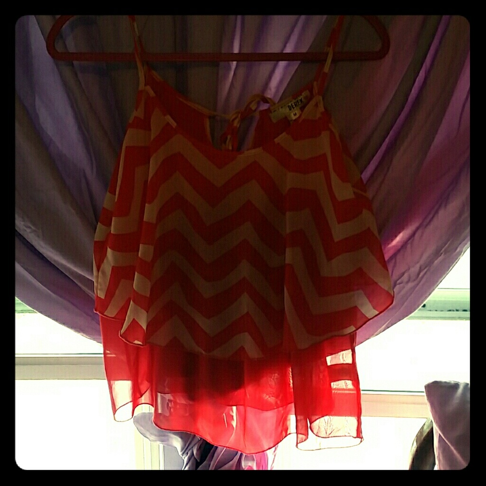 Cream and Coral Zig zag crop top