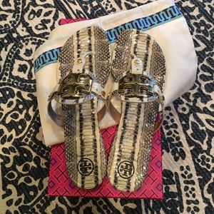 NWT Tory Burch Miller Snake print sandals w box