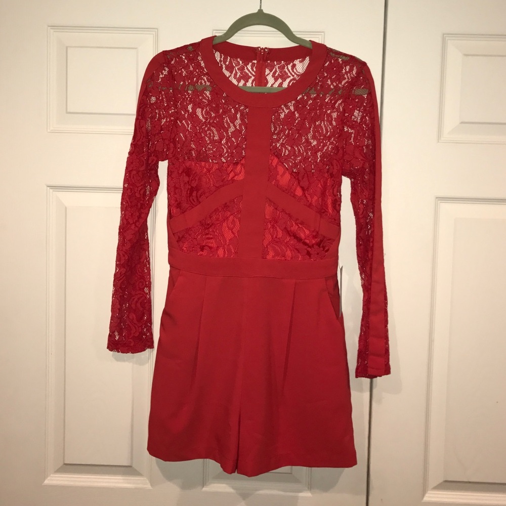 Red lace romper