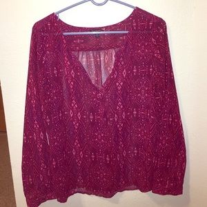 Maroon sheer long sleeve