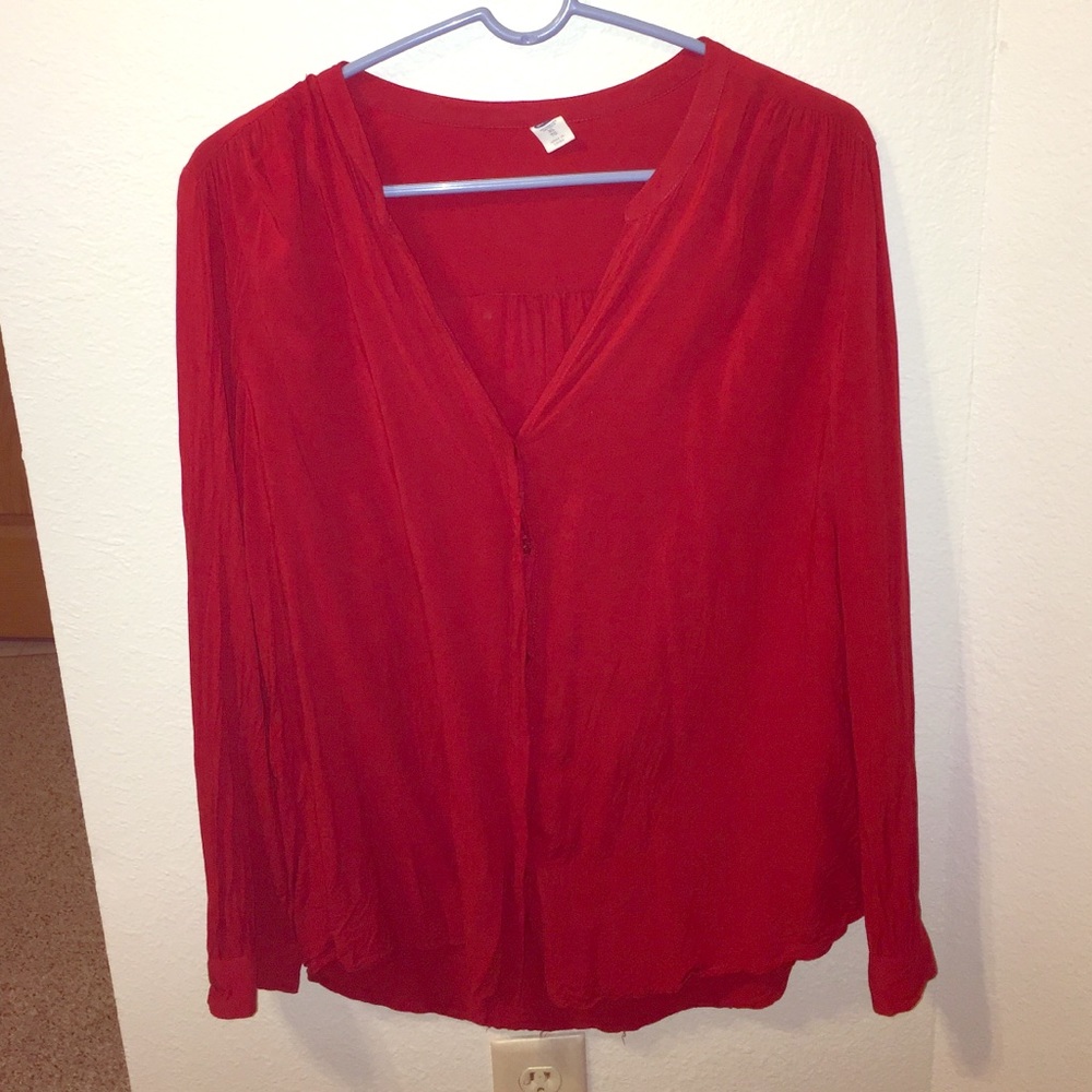 Red button down blouse