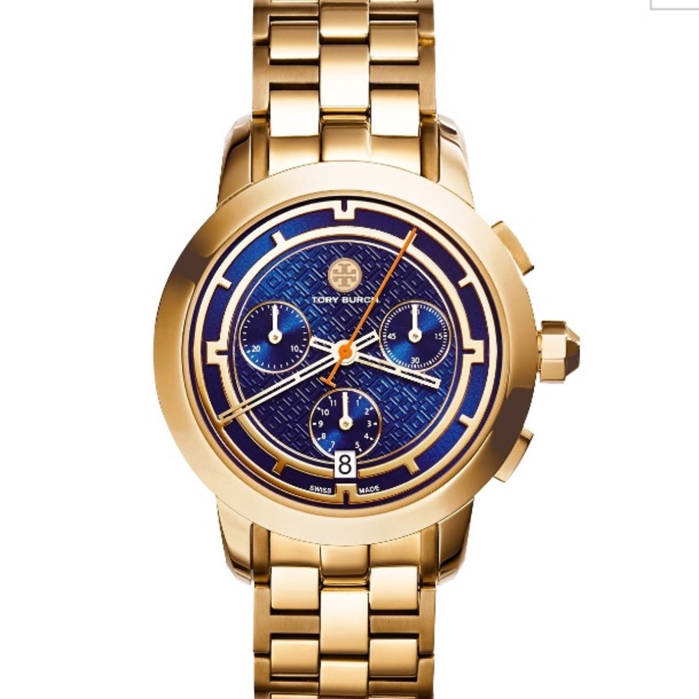 TORY WATCH, GOLD-TONE/NAVY CHRONOGRAPH, 37 MM