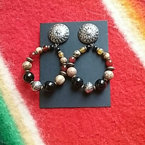 Jewelry - Vintage Southwest Hoop Earrings W/Stone Beads Jewelry - Vintage Southwest Hoop Earrings W/Stone Beads