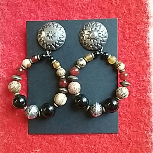 Jewelry - Vintage Southwest Hoop Earrings W/Stone Beads Jewelry - Vintage Southwest Hoop Earrings W/Stone Beads