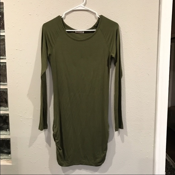 Olive long sleeve shirt dress - Picture 4 of 4