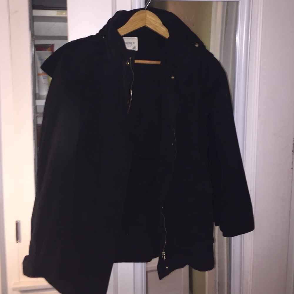 Hooded heavy jacket.