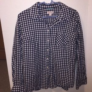 Navy blue and white checkered button down