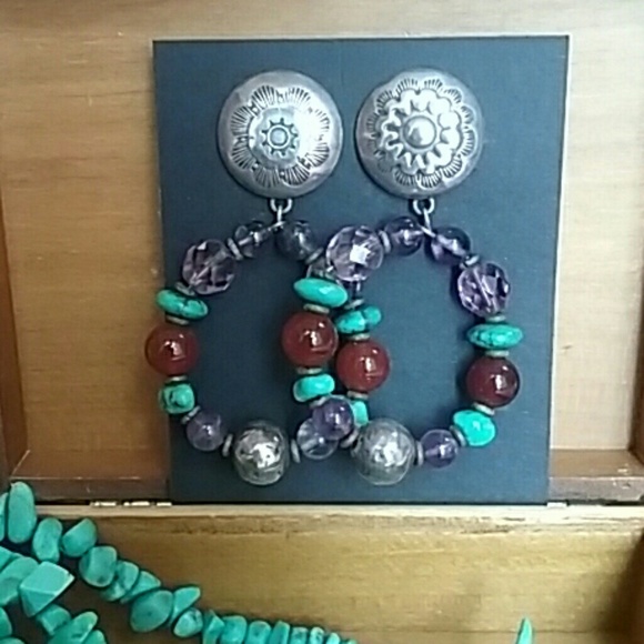 Jewelry - Earrings, Southwest Style, Hoops With Stones Jewelry - Earrings, Southwest Style, Hoops With Stones