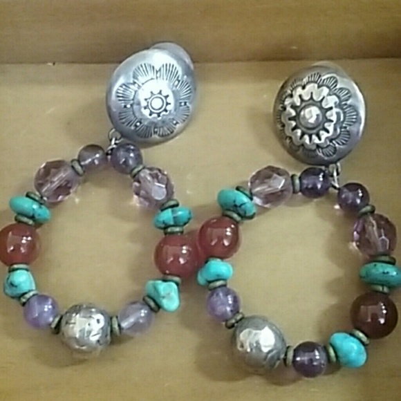Jewelry - Earrings, Southwest Style, Hoops With Stones Jewelry - Earrings, Southwest Style, Hoops With Stones