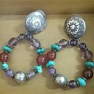 Jewelry - Earrings, Southwest Style, Hoops With Stones Jewelry - Earrings, Southwest Style, Hoops With Stones