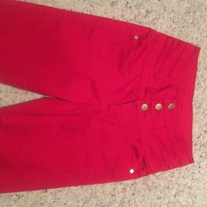 high-wasted, red skinny jeans