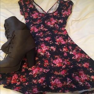 Floral cut out skater dress