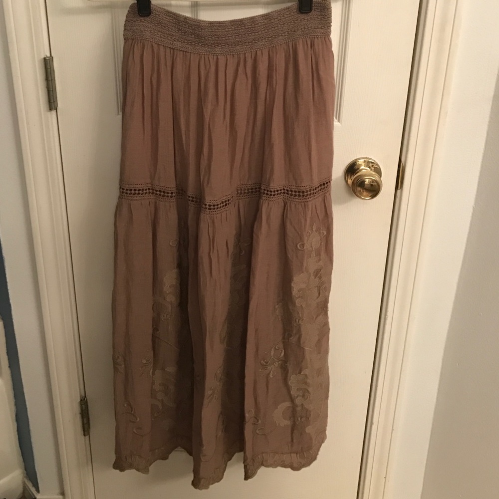 Boho style khaki flowing skirt