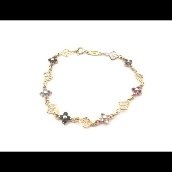 14k Yellow Gold Multi Color Stones Bracelet