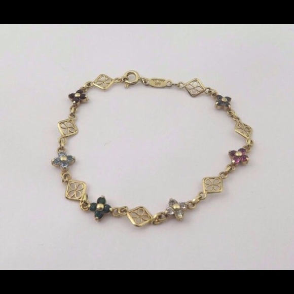 14k Yellow Gold Multi Color Stones Bracelet