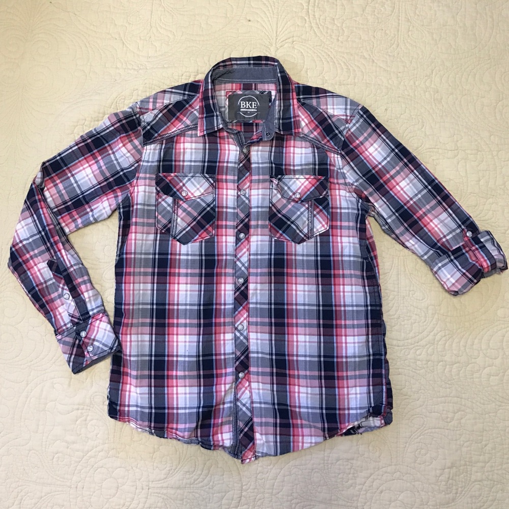 Men's Pink Plaid Roll Sleeve Shirt