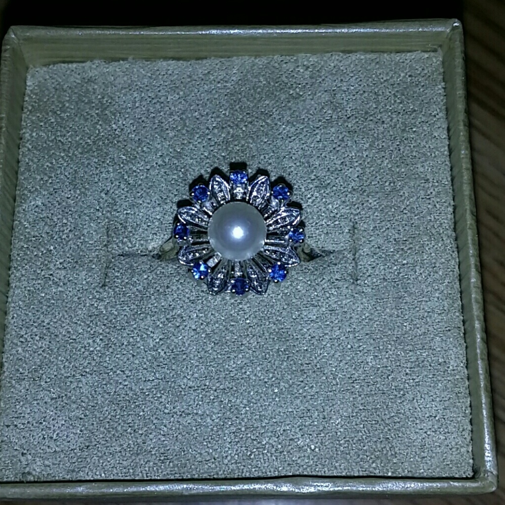 💎Real sapphire and pearl solid 14k ring, stamped