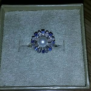 💎Real sapphire and pearl solid 14k ring, stamped