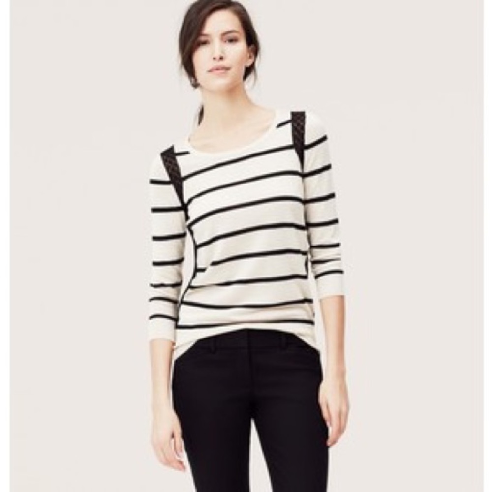 LOFT lace trim striped lightweight sweater