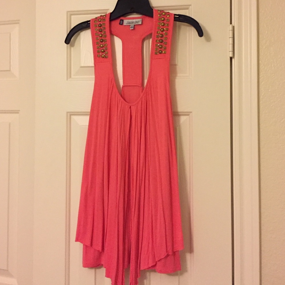 Embellished Coral Tank Top