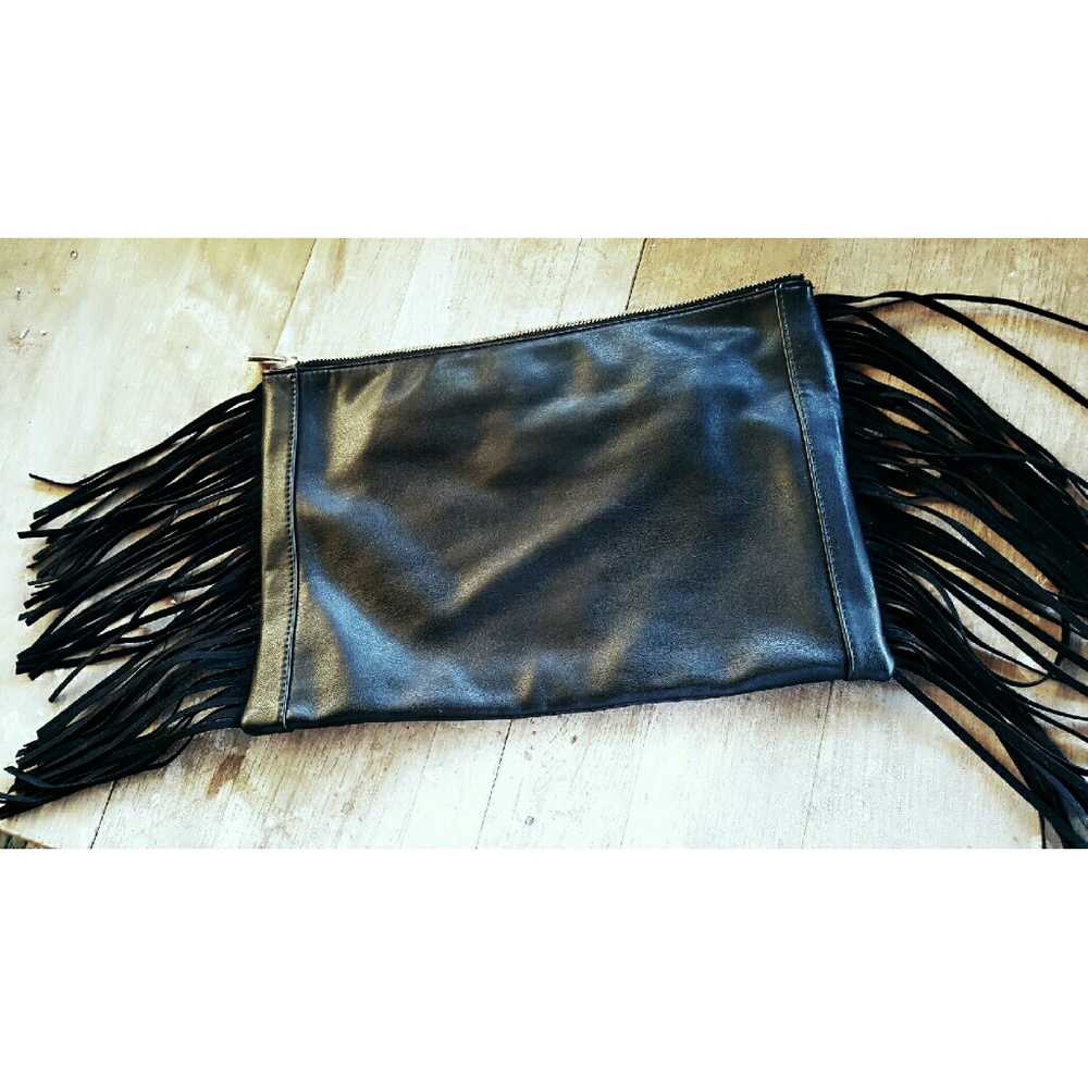 Deux Lux black Fringed Clutch - Picture 1 of 1