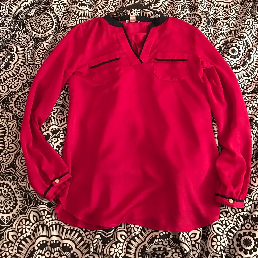 Long-sleeve Fuschia/Blue dress shirt