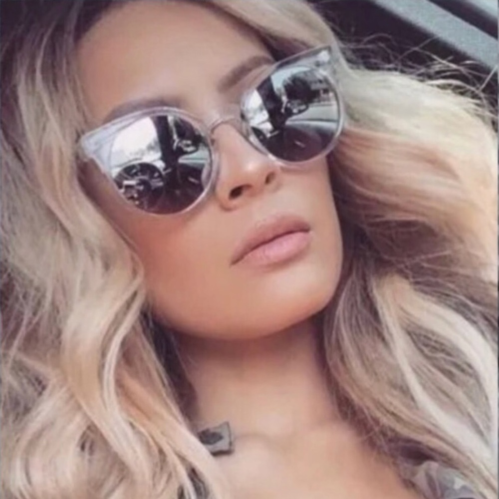 New| SILVER CAT EYE MIRRORED SUNGLASSES - Picture 1 of 4