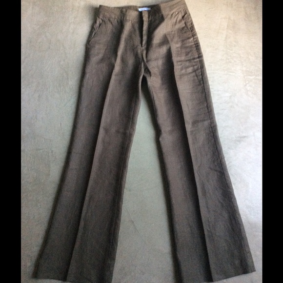 100% linen olive green peg pants 27" size 1 - Picture 2 of 4