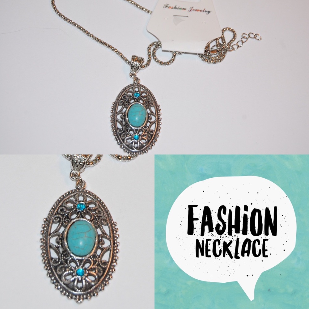 Fashion necklace, teal, approx 17 inches